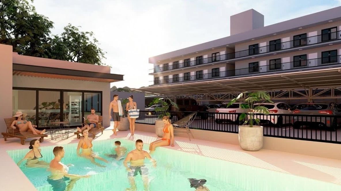 Render de la piscina con solarium